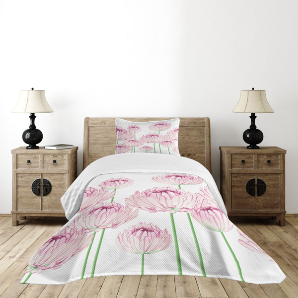 Ambesonne Floral Bedspread Set Tender Peony Flowers Pale Pink and Green